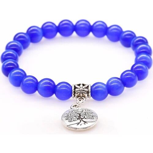 Natural Stone Dark Blue Opal Quartz Stretch Bracelet Tree Life Healing Jewelry 8mm Bead Bracelets Women Men Jewelry