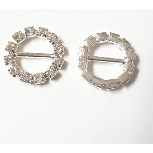 CJSIR 10Pcs DIA15mm Round Clear Crystal Rhinestone Buckle Invitation Ribbon Slider For Wedding Silver DIY Accessories