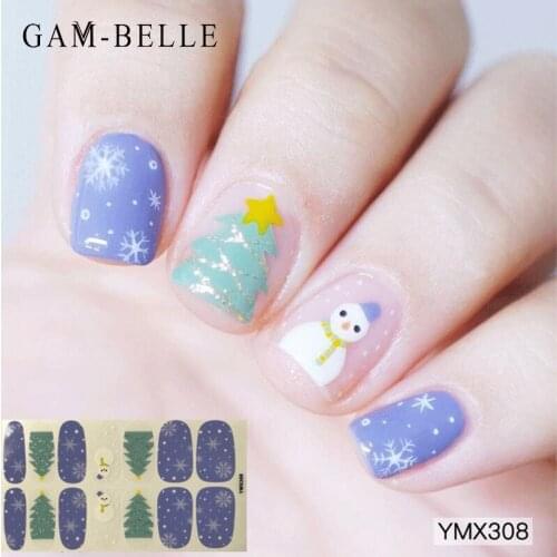 GAM-BELLE 1 Sheet Full Nail Sticker Christmas Tree Santa Claus Series Nail Art Decoration Decals Manicure Nail Polish Stickers