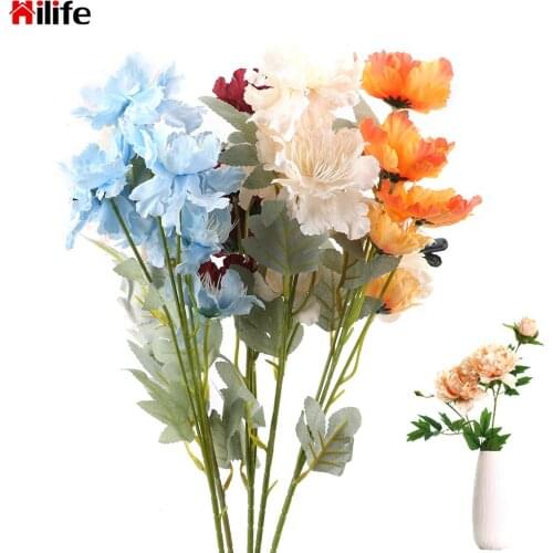 HILIFE Bunch Silk 6 heads Silk Cloth 60cm Decor For Home wedding Fake Flower Artificial Flower Snow Peony