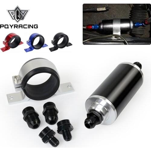 ID:58MM Universal Fuel filter with Bracket with 2pcs AN6/AN8/AN10 adaptor fittings with 100micron steel element PQY5573+LS2511