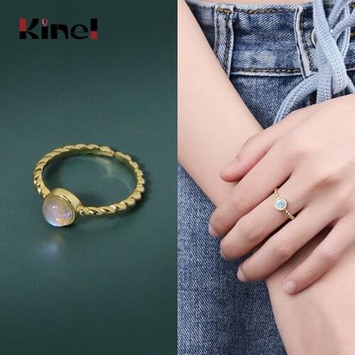 Kinel 925 Sterling Silver Round Moonstone Ring Jewelry Bague Femme 18K Gold Wedding Rings for Women Drop Shipping