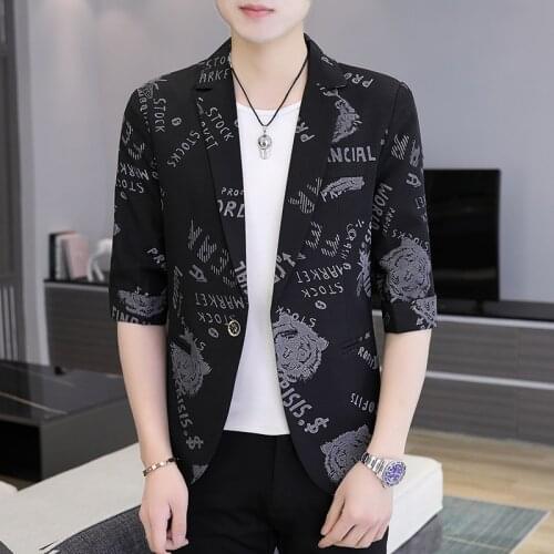 Summer thin seven - quarter - sleeve suit mens casual single west jacket mens personality middle - sleeve jacket 2XL 3XL 4XL