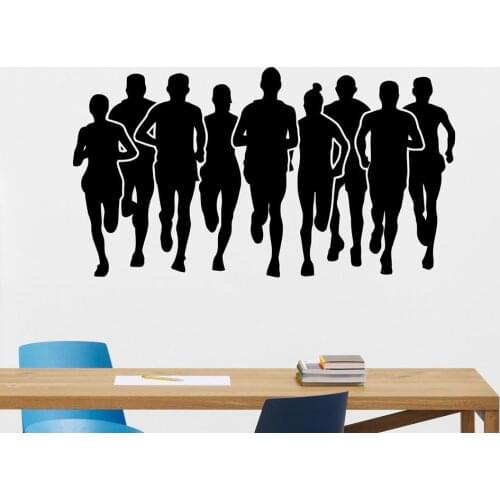 Marathon Runners Wall Sticker Running Sport Gym Fitness Vinyl Wall Decals Living Room Sofa Background Wall Mural Home Decor Z453