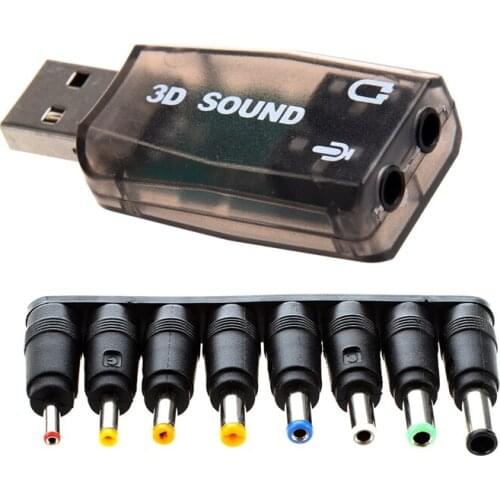 Instantly External 5.1 USB 3D o Sound Card Adapter with 8 Sets Universal Jack DC Power Plug Converter