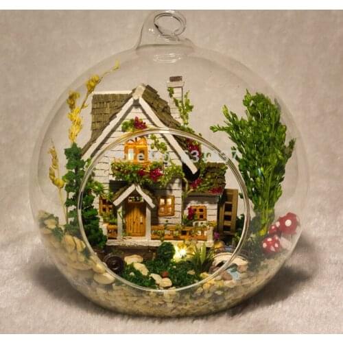 Iy Doll House Mini Glass Ball Model Building Kits Handmade Wooden Miniature Dollhouse Toy Christmas Gift -house of the forest