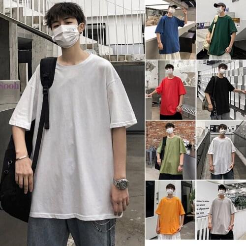 Men Oversized Solid Harajuku T Shirts Half Sleeve 2021 Summer Mens 9 Colors Casual Streetwear Tee Couples T-shirt