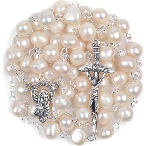 Natural Freshwater Pearl 8mm Beads Catholic Rosaries Religious Gift Women Chain Rosary