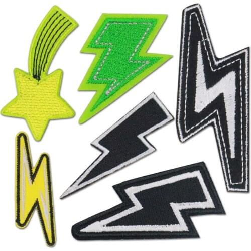 New Arrival 1 PCS Vintage Lightning Clothes Embroidered Iron on Patches for Clothing Retro Stripes Motif Appliques Parches