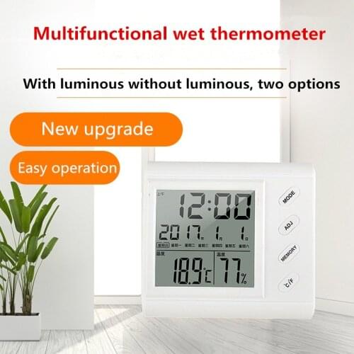 LCD Digital Temperature Humidity Meter Inoor Outdoor Multifunctional luminescence Thermometer 1 Pcs Weather Station With Clock