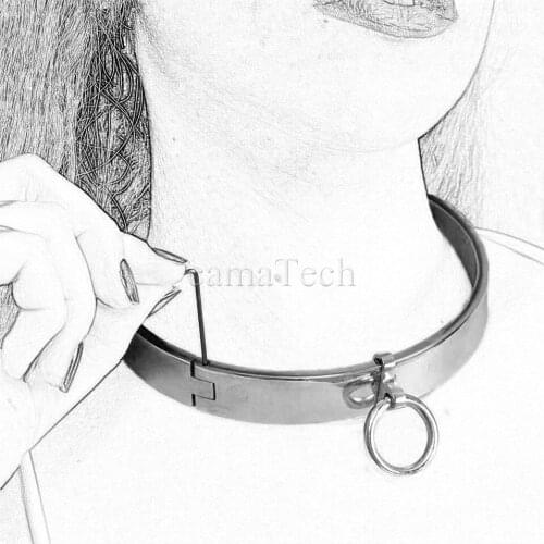 CamaTech Locking Stainless Steel Metal Fetish Sex Slave Collars Bondage Neck O-rings Roleplay Restraint Nacklace BDSM Adult Game