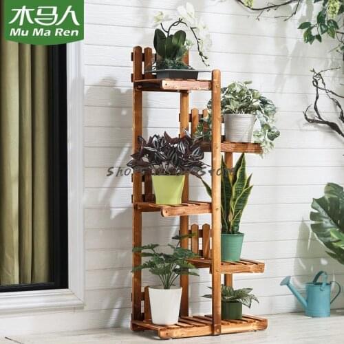 Solid wood flower shelf multi-layer storage floor type succulent balcony layout living room green radish basin indoor special pr