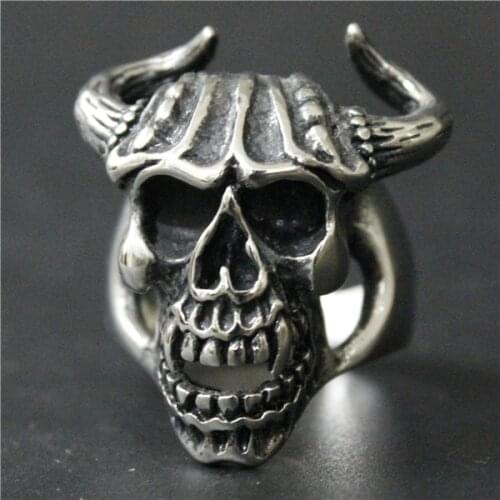 Size 7-14 Fashion Mens Cool Biker Ring 316L Stainless Steel Fashion Skull OX Horns Ring New Gift Biker Ring