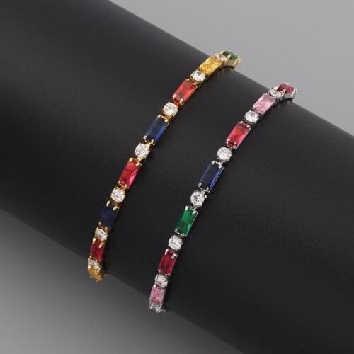 Adjustable Charms Colorful CZ Rainbow Bracelets For Woman Crystal Tennis Chain Crystal Girls Bangle Jewelry pulseras mujer