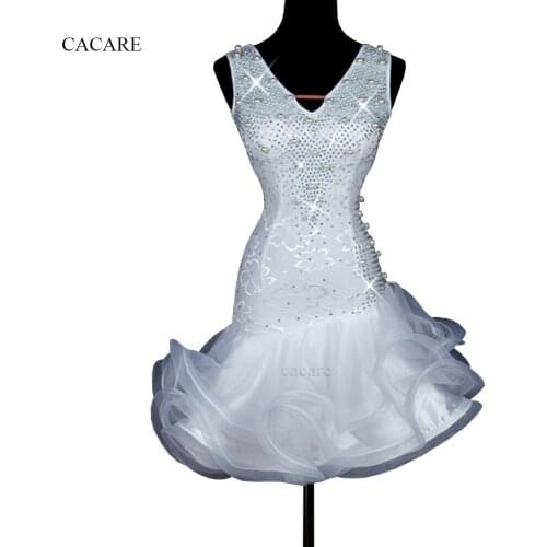 CACARE Luxury Latin Dance Dress Women Tango Salsa Fringed Dress Customize D0175 Rhinestones Pearls Fluffy Sheer Hem with Panties