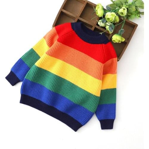 Baby Boys and Girls Clothing Sweaters New Spring Autumn Colorful Pullovers Winter Wear Velvet Warm Rainbow Sweater Thicken Kids