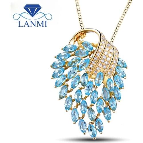 18Kt Yellow Gold Blue Topaz Pendants Diamond 750 Gold Gemstone Pendant Diamond Jewelry for Women Birthday Gift E00153A