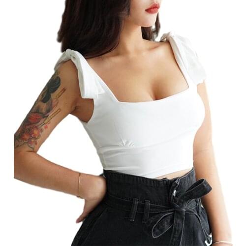 Womens Sexy Cami Tank Tops, Summer Sleeveless Backless Tie Shoulder Bow Strap Crop Tank Tops