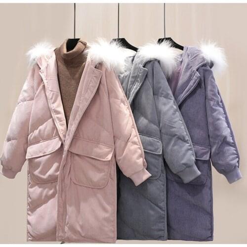 Gowyimmes Autumn Winter Women Corduroy Cotton Coat Winter Coats Casual Long Sleeve Hooded Jackets Female Warm Parkas Outwear 526