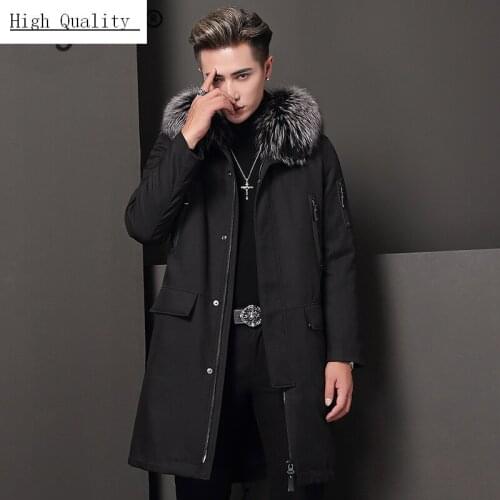 Winter Real Fur Coat Men Rabbit Fur Liner Parka Coats 2020 Streetwear Warm Long Jacket Luxury Fox Fur Hooded Cloth 541810