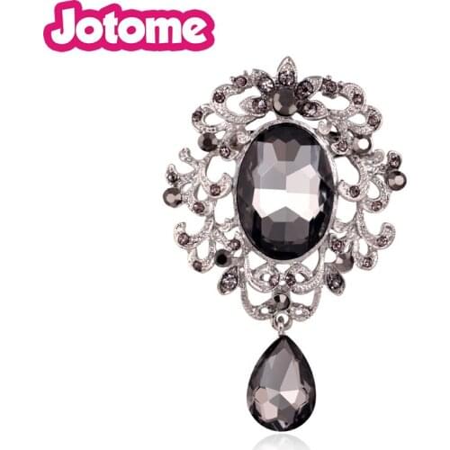 100pcs/lot Silver tone Large AB Rhinestone Glass Vintage Brooch For Wedding Pins Cystal Brooch Flower Women Dress Accessories