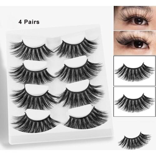 4Pair Natural False Eye Lashes Handmade Thick False Eyelashes Extension Sexy Soft Eye Lashes Volume Mink False Eyelashes