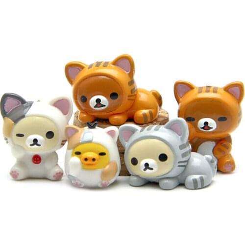 5PCS/Lots Kawaii Japanese Anime Rilakkuma Bear Cosplay Chi Cat Cute Pig Mini Figure Dolls Toys Kids Christmas Gift Model Decor