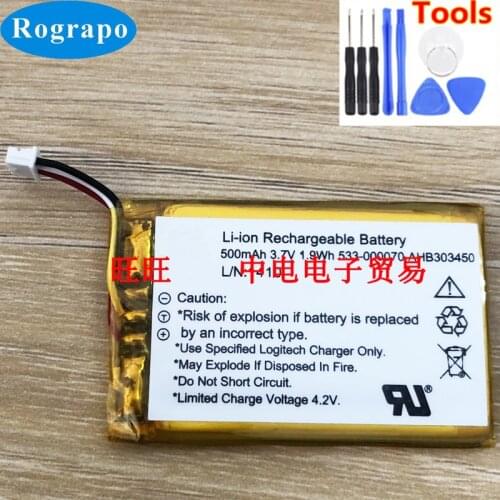 New 3.7V 500mAh 533-000070 Replacement Battery For Logitech Ultratin Keyboard Cover Mouse Accumulator Batterie 3-wire Plug+tools