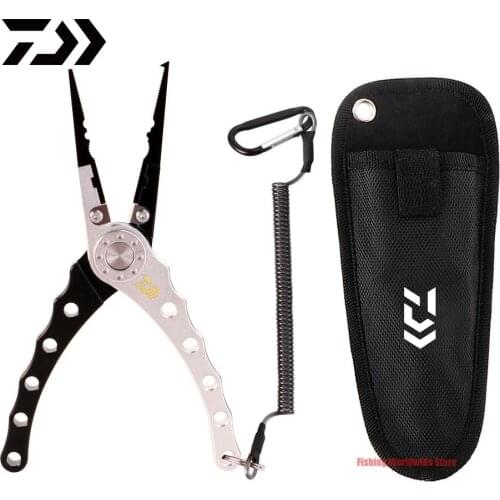 Aluminum DAIWA Fishing Pliers Hook Remover Braid Line Cutting And Split Ring With Coiled Lanyard And Sheath DAIWA Fishing Tools