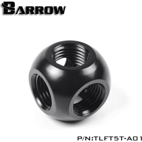 Barrow G1/4" Black White Silver 5-Way cubic Adaptor seat for computer water cooling system. TLFT5T-A01