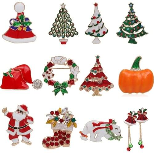 Christmas Tree Wreath Bells Snowflake Brooches Delicate Shinny Crystal Rhinestone Pin Brooch For Women Xmas Gifts