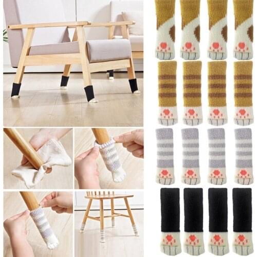 4Pcs Chair Cover Cat Paw Table Foot Socks Chair Leg Covers Floor Protectors Non-Slip Knitting Socks Furniture Feet Sleeve Cover