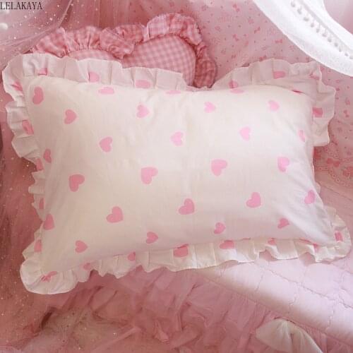 48x74cm Pink Twin Heart Rabbit Pillow Case Cover Cotton Hairball Ruffle Pillowcase Girl Cute Bedding Toy Home Decor