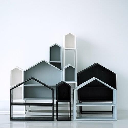 Black grey white wood house ornament racks for cupcake dessert table Nordic Fores wedding props tools wood cake stand