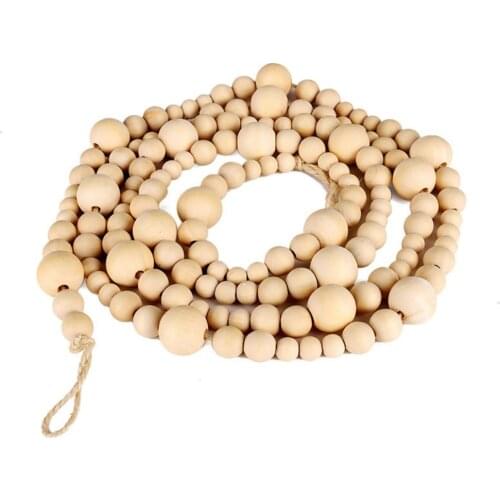 Wood Beads Garland Prayer Beads String Wall Hanging for Farmhouse Rustic Country Beads Holiday Decoration