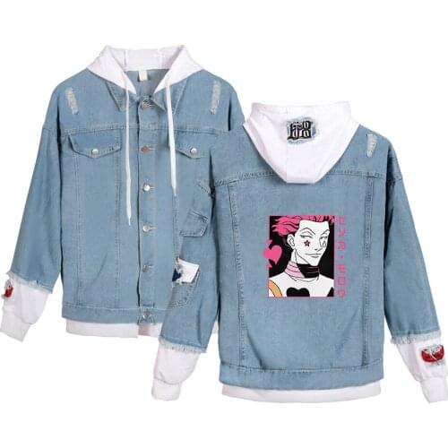 Hunter X Hunter Denim Jacket Hisoka Killua Zoldyck Print Hoodies Yoyo Sweat Jeans Figurine Unisex Ripped Holes Denim Jacket Coat