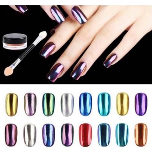 Brand New 1g/Box Magic Nail Glitter Metal Chrome Sequins Mirror Powder Pigment Nails Art Decoration Gel Nail Polish 16 Colors