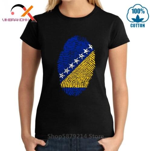 Bosnia And H. Flag Fingerprint T-shirt Women Groups T Shirt Custom made Tshirt Black Yellow Blue Tee Striped Clothing Stars Tops