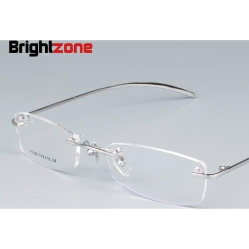 Hot Sell 100% Pure Titanium Rimless Mens Eyeglasses Frame Optical Prescription Women RX-able Eye Glasses Light Demo Lens Oculos