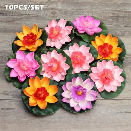 Artificial Plastic Lotus Flower Artificial Water Lily Floating Flower Fake Pond Plant Garden Decorative Ornament 10pcs 10cm