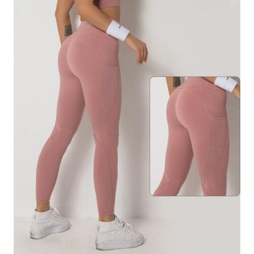Pocket Yoga Pants Women Hollow Out Patchwork Leggings Elastic Butt Lifting Tights Training Running Workout Womens Clothing 2021