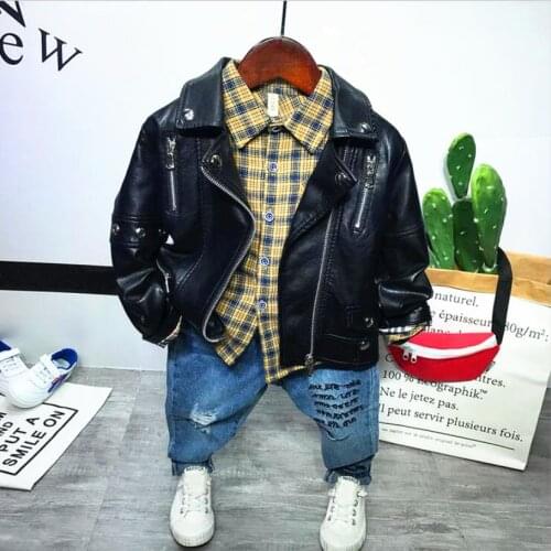 Kids Clothing sets Toddler boys Faux leather coat+shirts+jeans Boys Sport sets spring and autumn Children Clothing Suit 2-6year