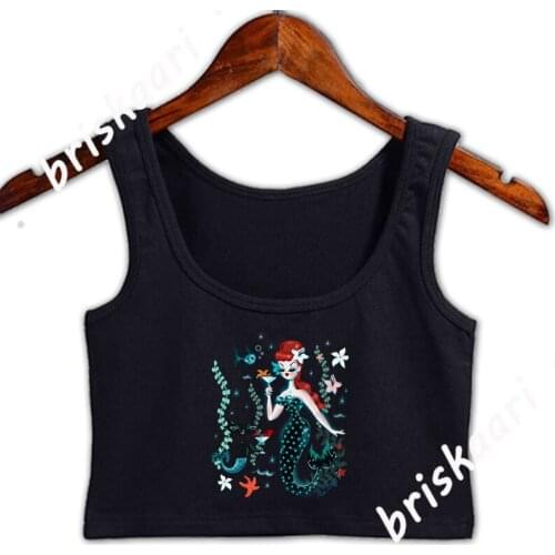Martini Mermaid Redhead Crop Top Women Custom Fitness Normal Solid Color Summer O-Neck Tank Top Girl Vest