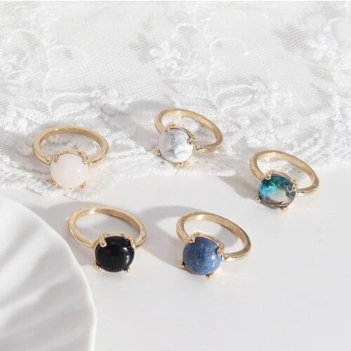 Round Natural Stone white Crystal Ring howlite stone ring for women Brand Jewelry