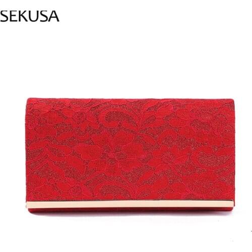 Lace Vintage Women Wedding Handbags With Golden Red Color Hollow Out Party Small Day Clutches Floral 2021 Purse