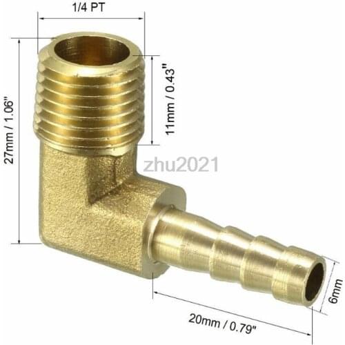 Brass Barb Hose Fitting 90 Degree Elbow 6mm Barbed x 1/4 PT Male Pipe