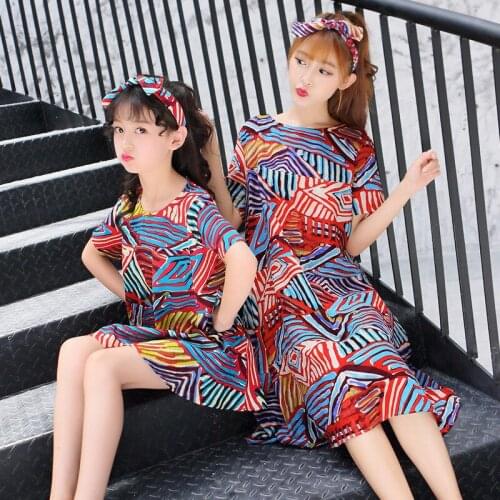 Mother Daughter Dresses Summer Short Sleeve Mommy Bebes Mom and Daughter Dress Fashion Design Family Look Outfits Beach Dress