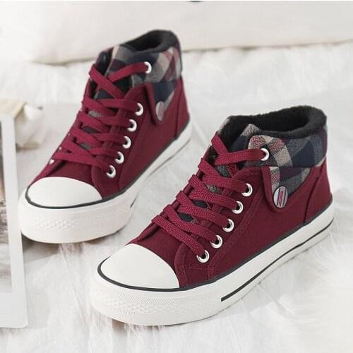 Fashion Womens Shoes Winter Low-top Canvas Shoes Plus Velvet Warm Cotton Shoes Running Casual Shoes Plaid Flat Sneakers Women