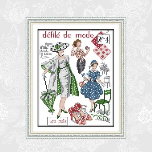 Fashion models counted cross-stitch embroidery kits, diy handwork cross stitch set, printed canvas for embroidery needlework