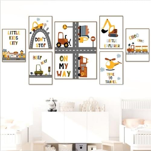 Cartoon Kids City Car Driver Club Slogan Nursery Wall Art Print Canvas Painting Nordic Poster Wall Pictures Baby Boy Room Decor